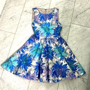 Alice and Olivia Silver Blue Mint Green Floral Dress Sz 4